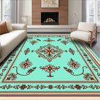 Ornate Floral Medallion Teal Rug