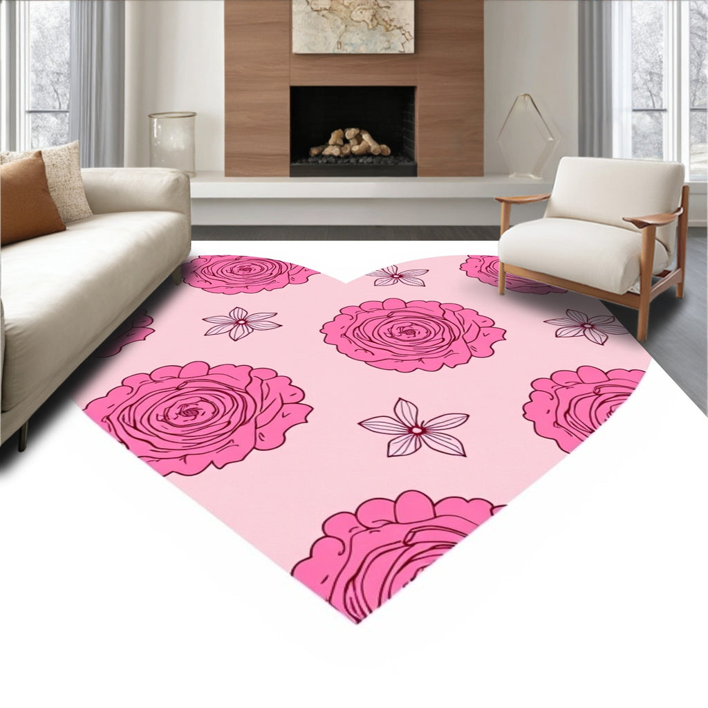 Pink Rose Blossom Heart Collage Rug