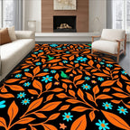 Orange Leaves Green Birds Blue Flowers Rug