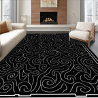 Abstract Black White Swirl Lines Rug