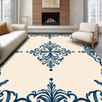 Cream and Navy Flourish Medallion Rug