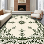 Ornate Emerald Floral Medallion Ivory Rug