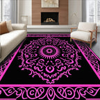 Hot Pink Black Ornamental Medallion Rug