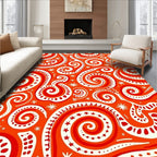 Abstract Swirls Cream Red Orange Rug