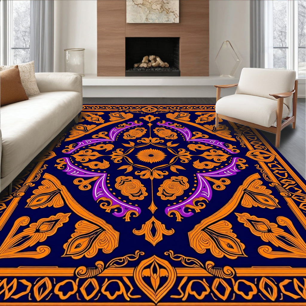 Grand Navy Orange Purple Floral Rug
