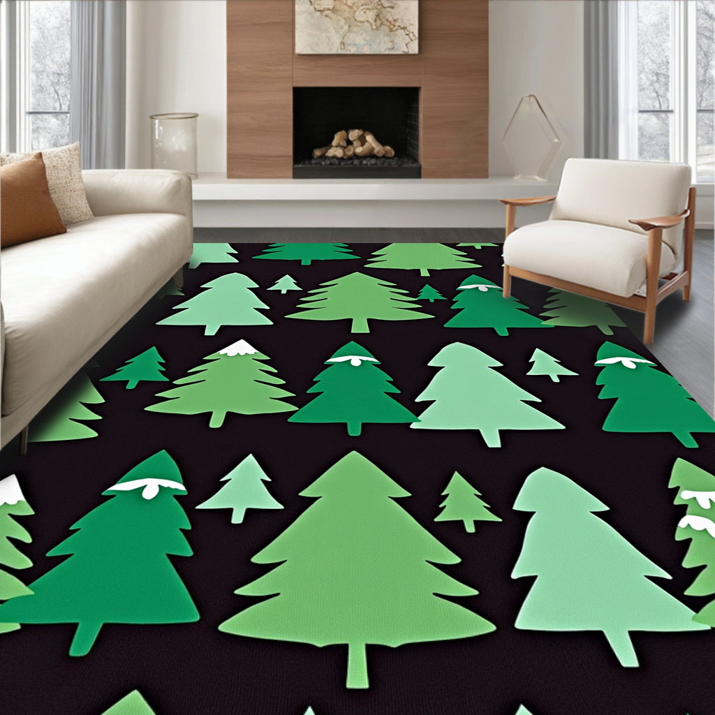 Forest Green Snow-Capped Fir Trees Rug
