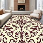 Elegant Burgundy Damask Scrollwork Rug