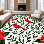 Crimson Cardinal Poinsettia Garden Scene Rug