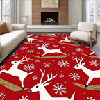 Red White Reindeer Snowflake Celebration Rug