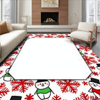 Whimsical Snowman Red Snowflake Border Rug