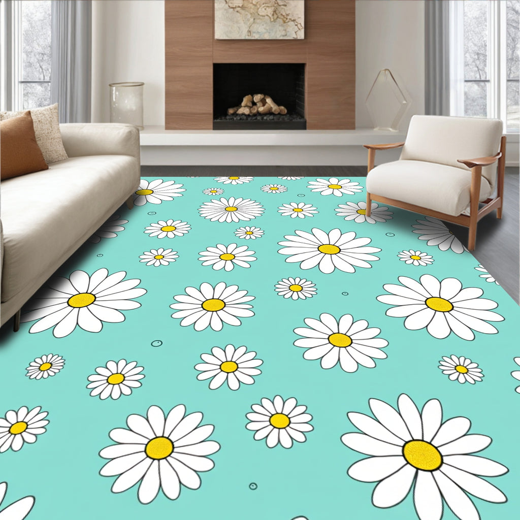 Bright Teal Daisy Patch Rug