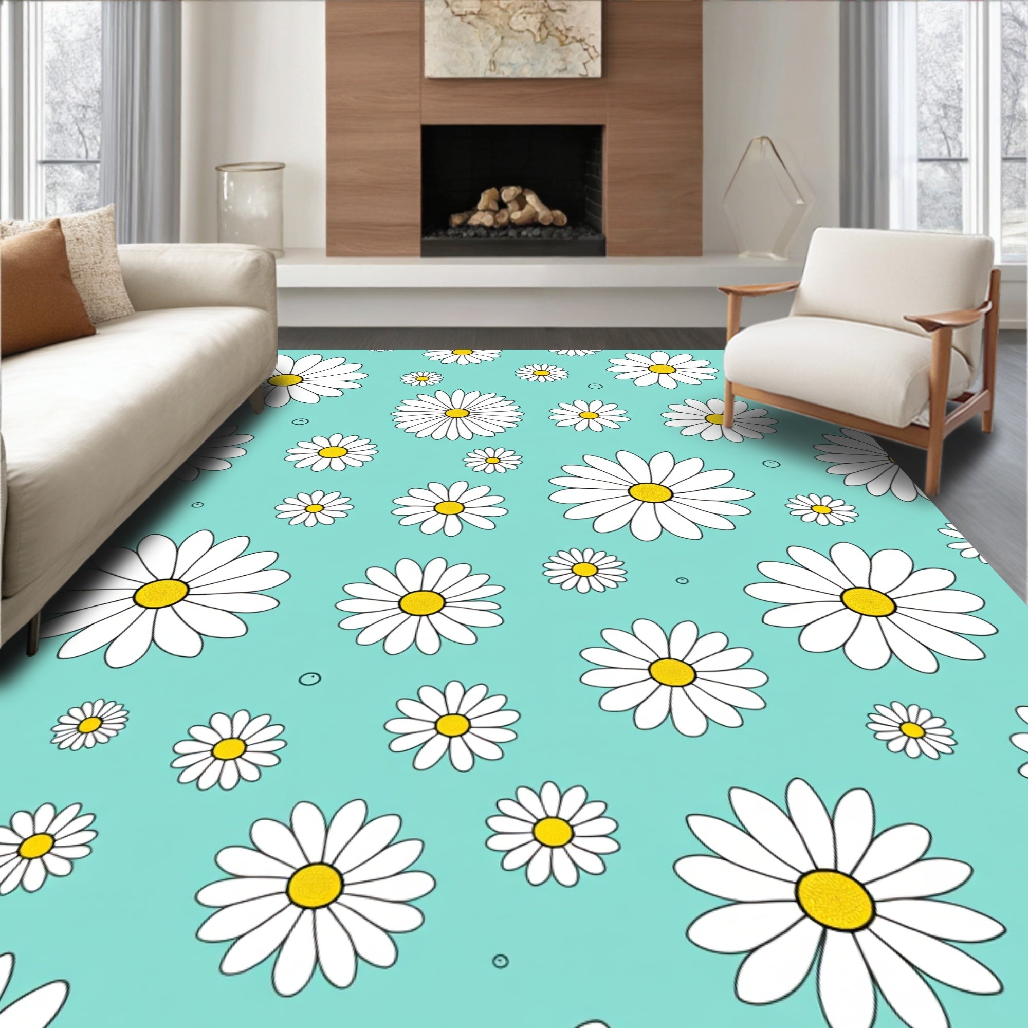 Bright Teal Daisy Patch Rug