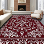 Crimson Ornate Floral Scrollwork Rug