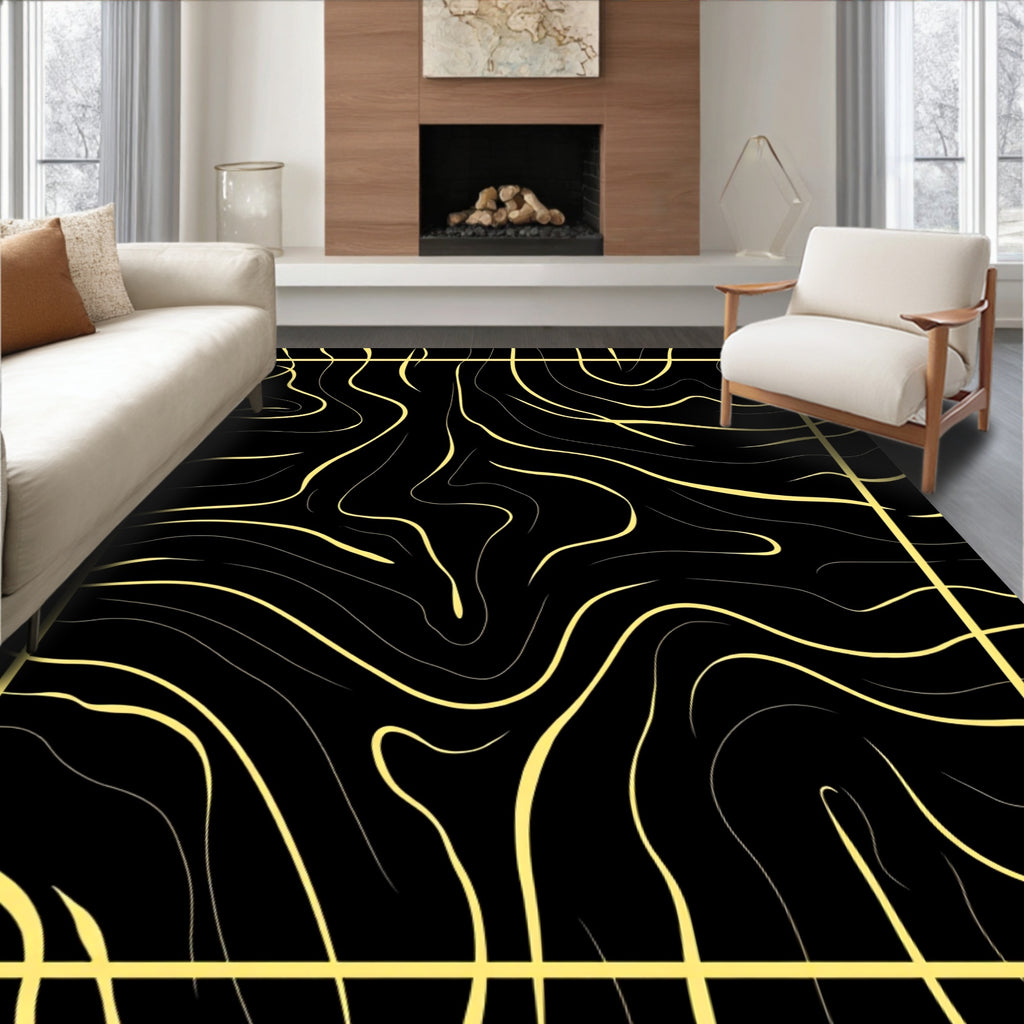 Black Gold Swirling Contour Rug