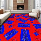 Red Blue Abstract Organic Elements Rug