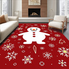 Festive Red Snowman Snowflake Scene Rug
