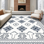 Classic Navy Starburst Floral Border Rug