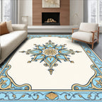 Blue Ochre Floral Medallion Border Rug
