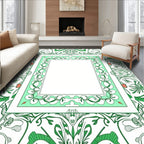 Art Nouveau Green Floral Border Rectangle Rug