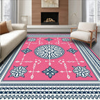 Vibrant Pink Geometric Medallion Border Rug