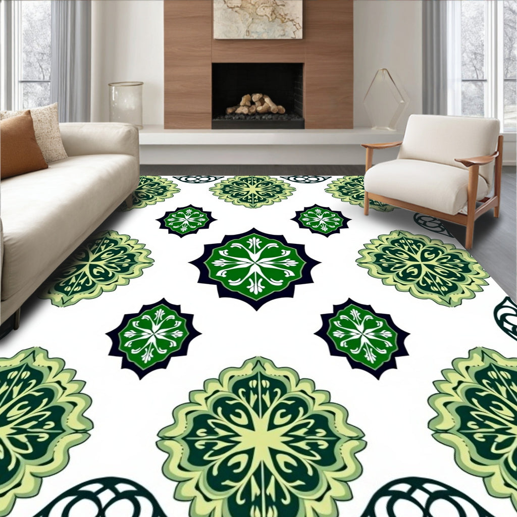 Emerald Green Ornate Floral Medallion Rug