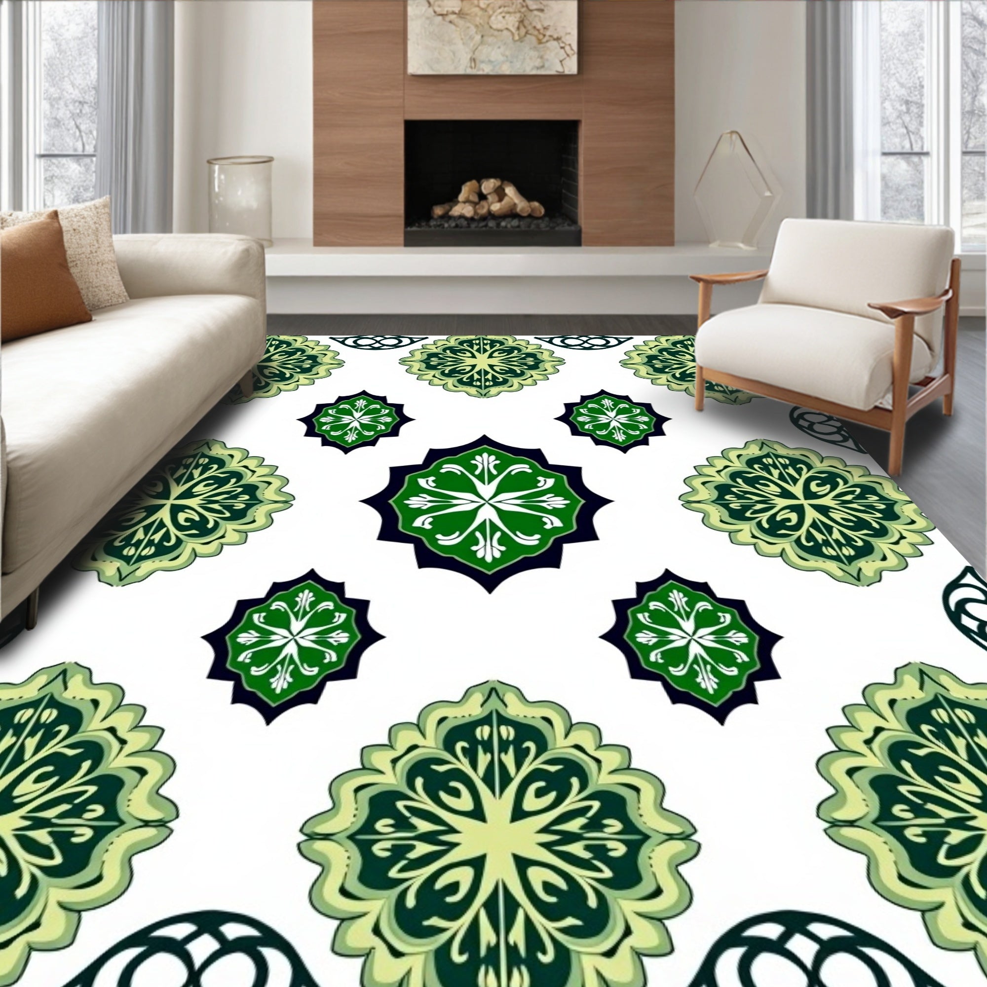 Emerald Green Ornate Floral Medallion Rug