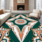 Emerald White Orange Geometric Medallion Rug