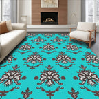 Turquoise Brown Floral Medallion Arrangement Rug