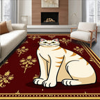 Crimson Gold Botanical Cat Portrait Rug