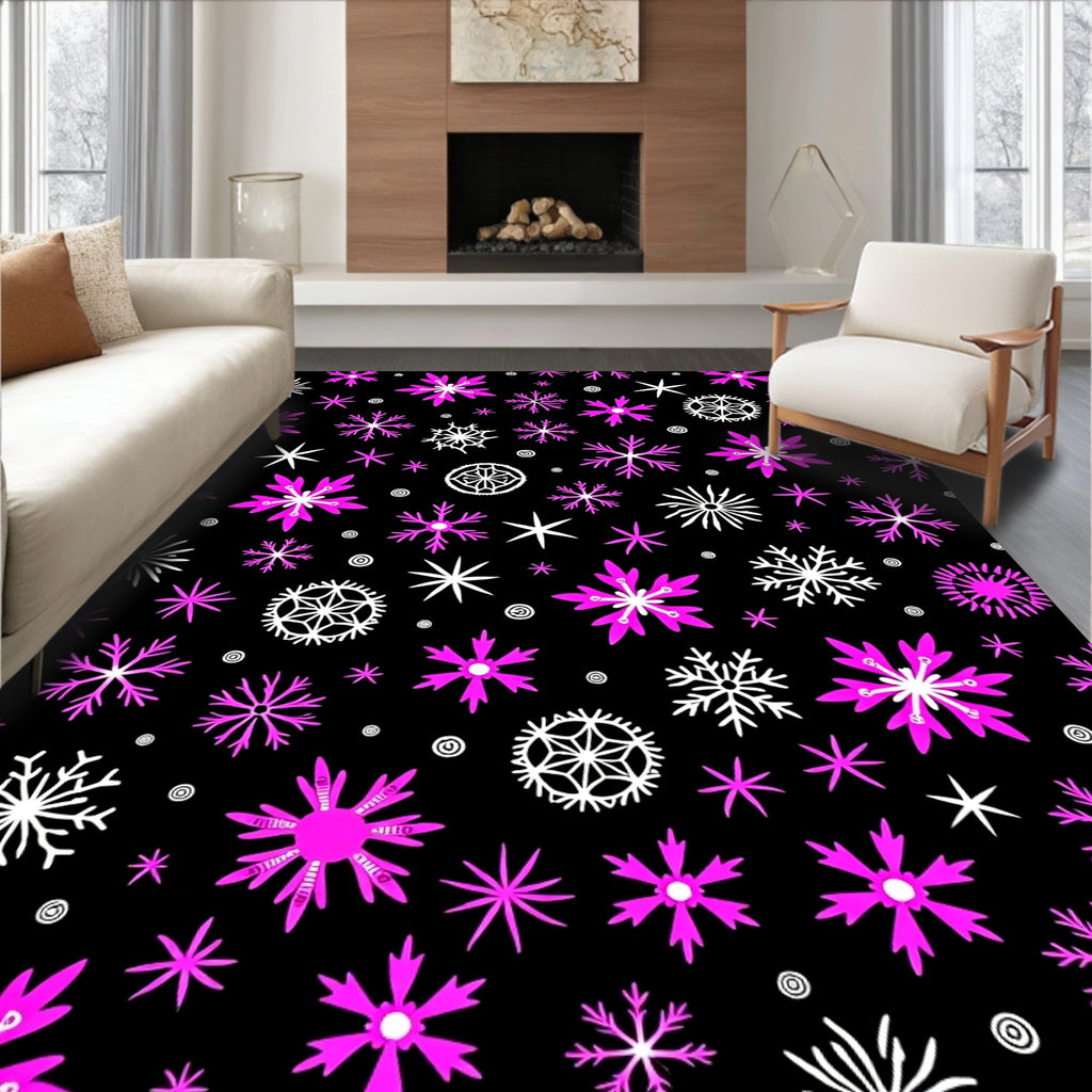 Bright Pink White Snowflake Medley Rug
