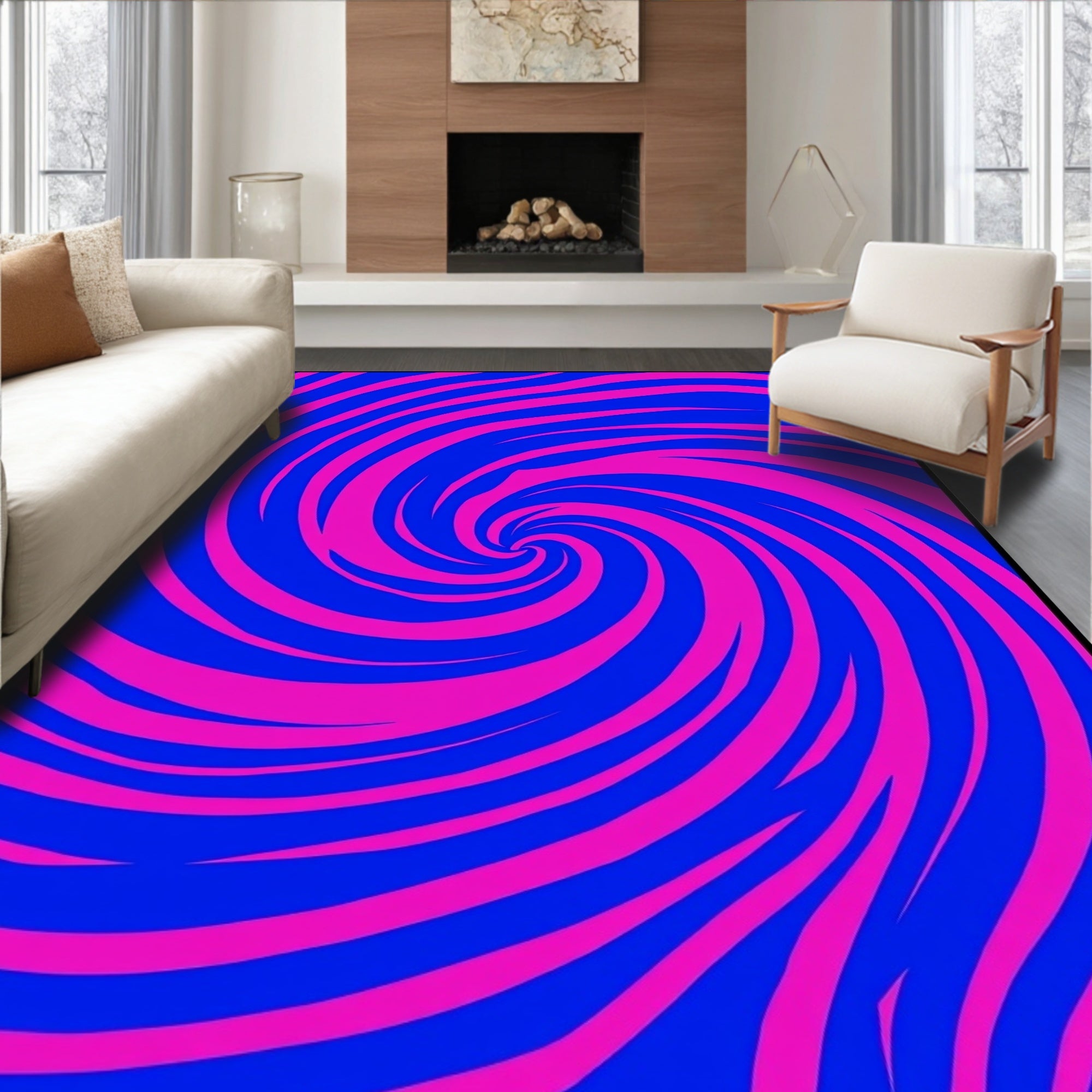 Vibrant Pink Blue Swirl Rug