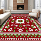 Crimson Green Snowflake Floral Symmetry Rug