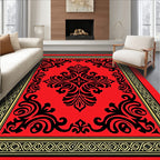 Crimson Black Damask Scrollwork Medallion Rug