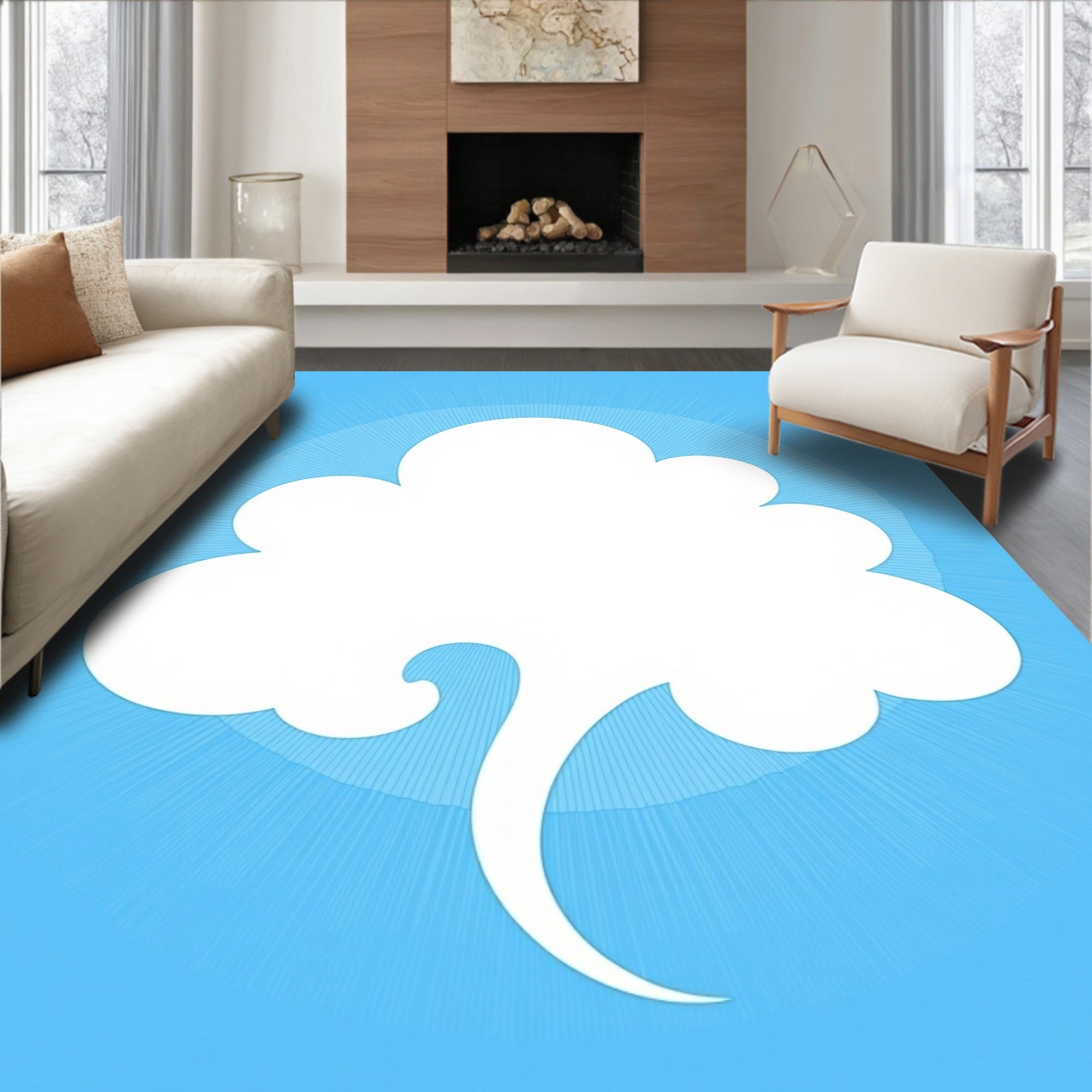 White Cloud Blue Sky Bursting Radiance Rug