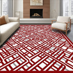 Modern Red Geometric Interlocking Lines Rug