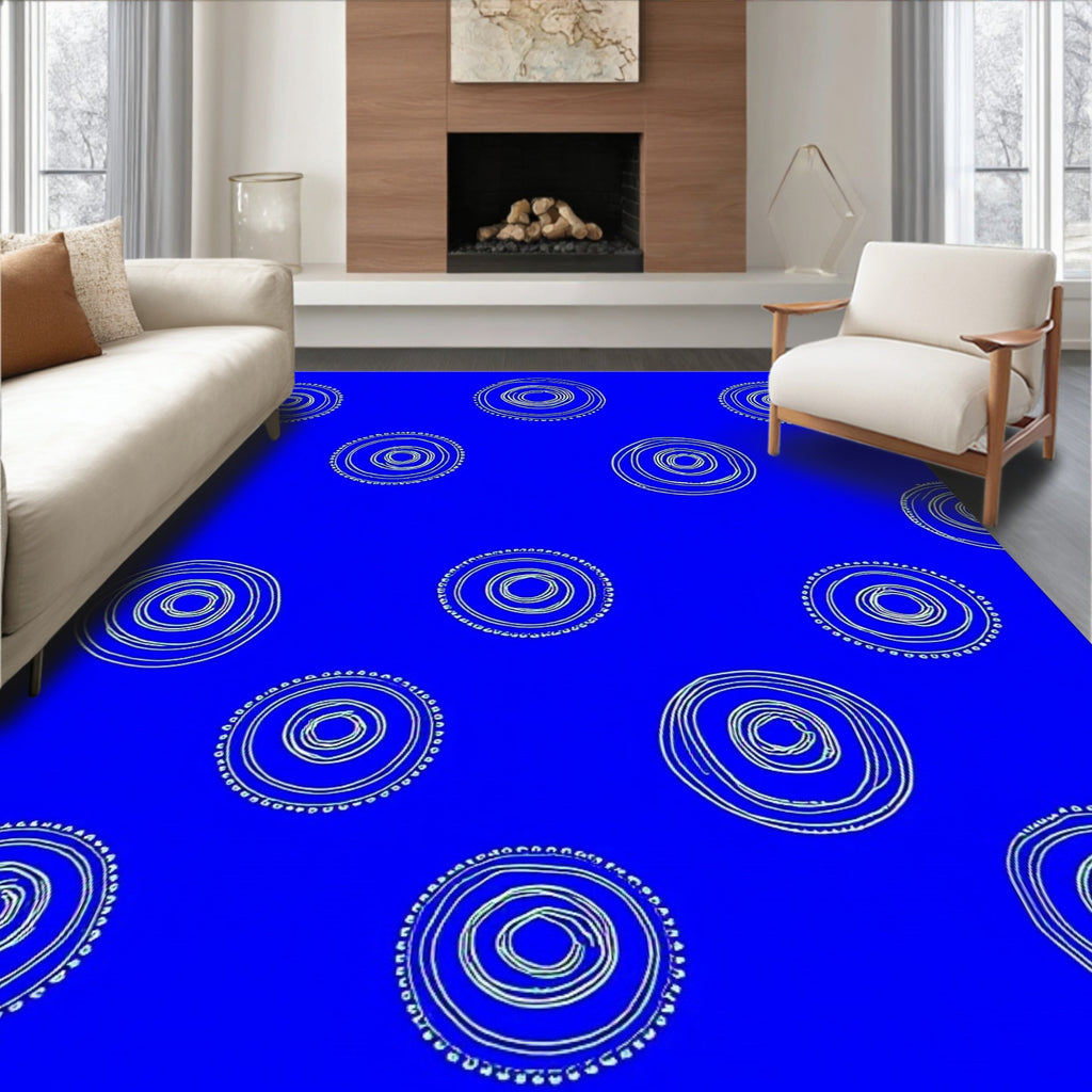 Deep Blue Concentric Circles Rug