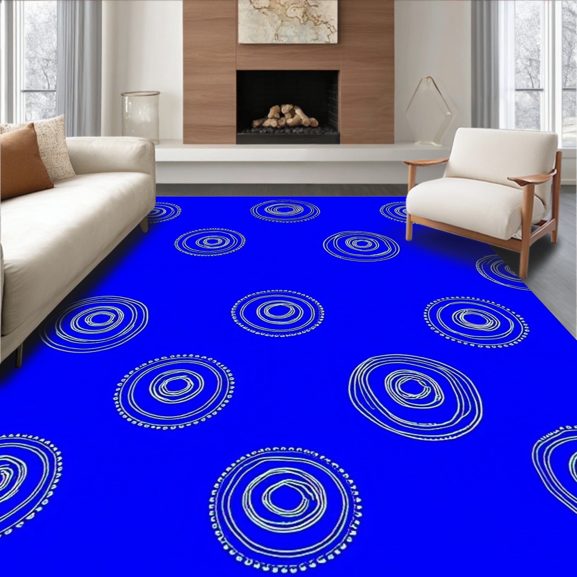 Deep Blue Concentric Circles Rug