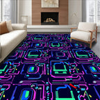 Cyberpunk Neon Circuit Board Abstract Rug