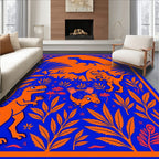 Bold Blue Orange Dinosaur Jungle Rug