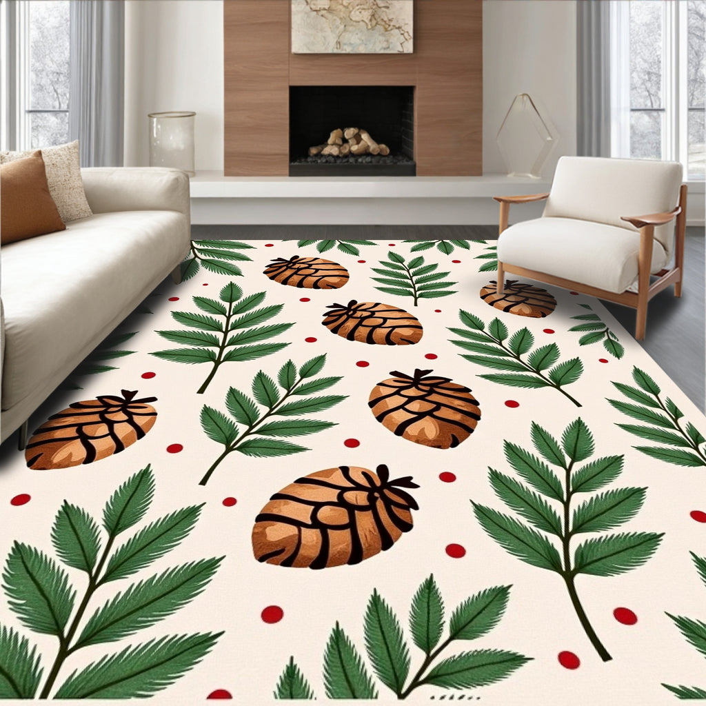 Woodland Pinecone Berry Leaf Arrangement Rug