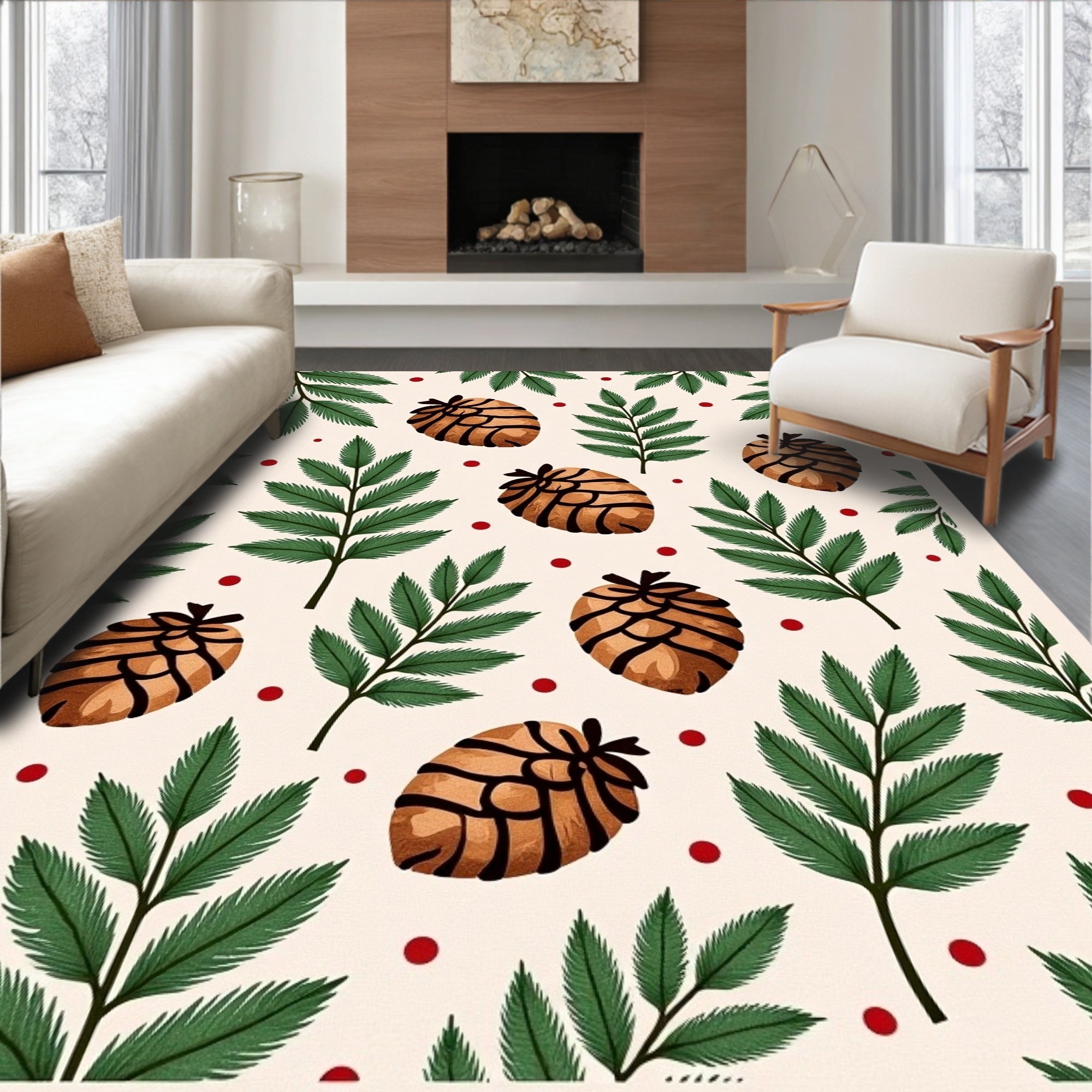 Woodland Pinecone Berry Leaf Arrangement Rug