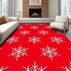 Classic White Snowflake Red Holiday Rug