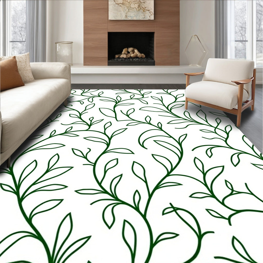 Dark Green Twining Leaf Vine Rug