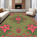 Vibrant Floral Pink Green Garden Rug