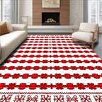 Bold Red Bordered Repeating Flowers Rug