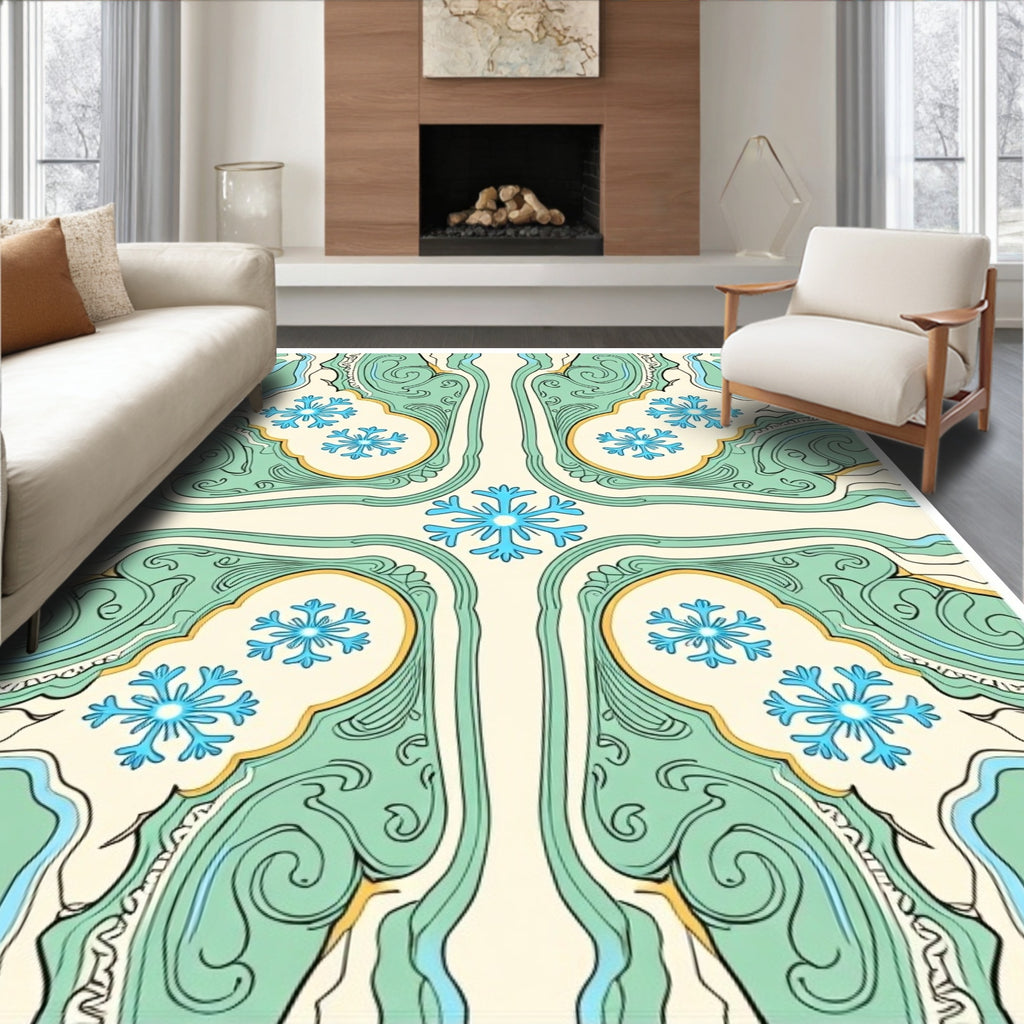 Art Nouveau Aqua Snowflake Medallion Rug