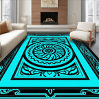 Bright Teal Floral Sunburst Mandala Rug