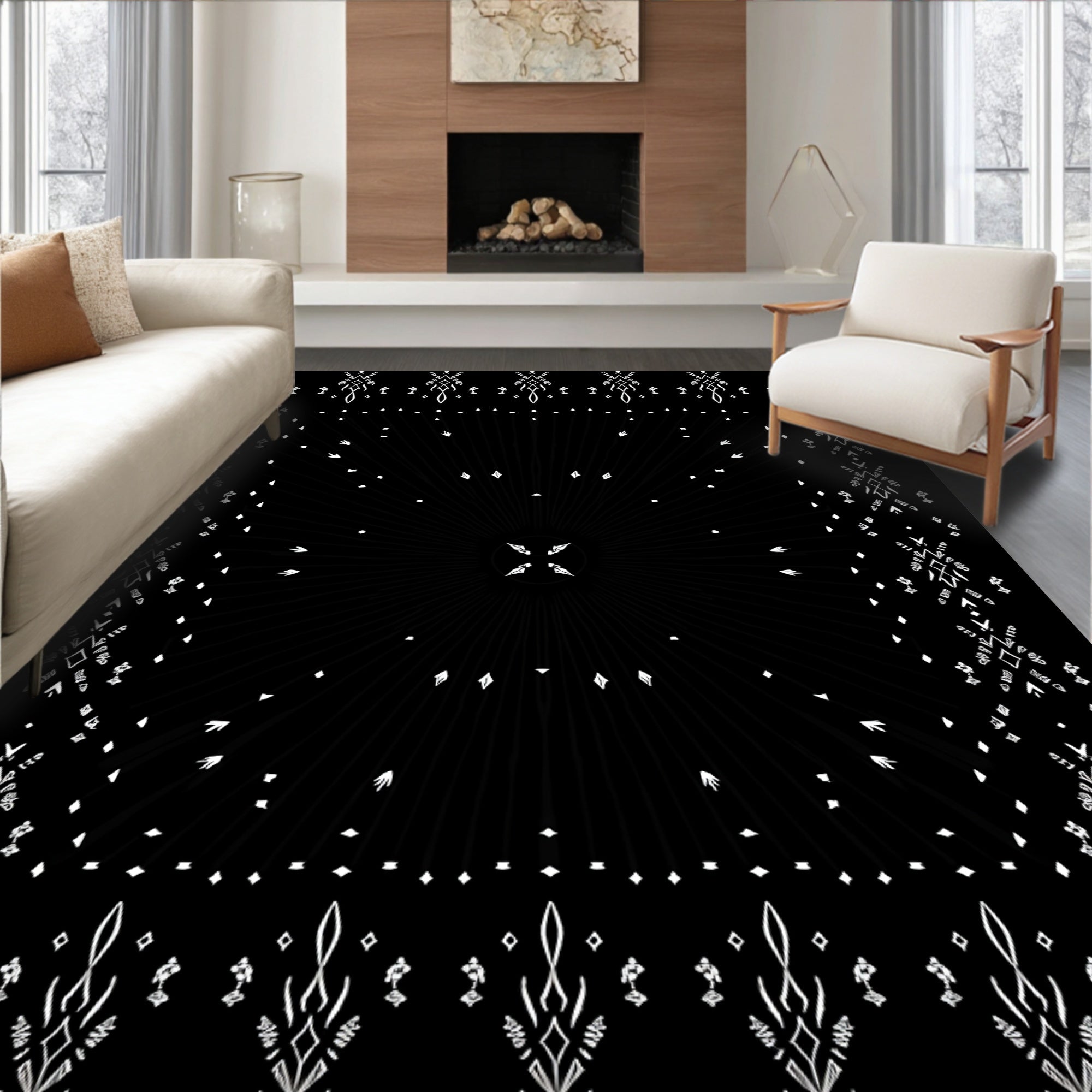 Minimalist Black and White Geometric Frame Rug