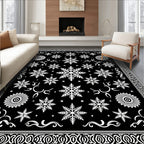 Black White Snowflake Ornamental Border Rug