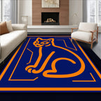 Orange Cat In Blue Square Frame Rug
